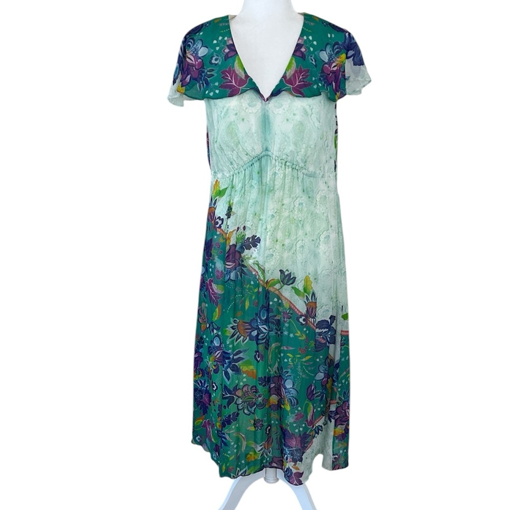 Hale Bob Flutter Sleeve Romantic Feminine Floral Midi Dress